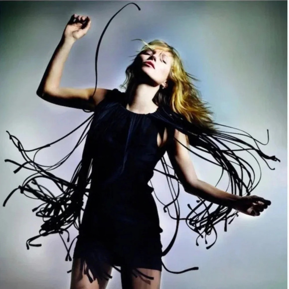 Kate Moss TopShop Black Fringe Punk Rock Glam Cocktail Party Dress Size Small S - Picture 1 of 11